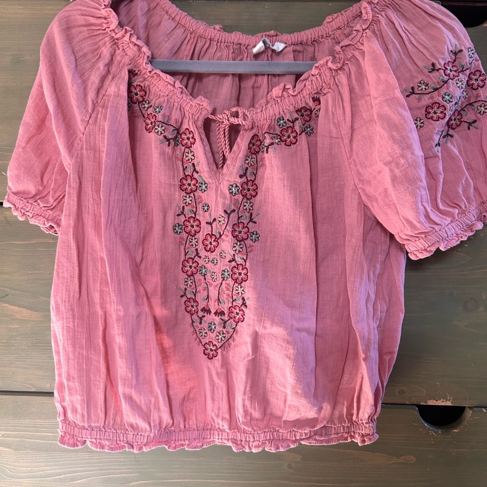 Lucky Brand Pink Embroidered Women's Top